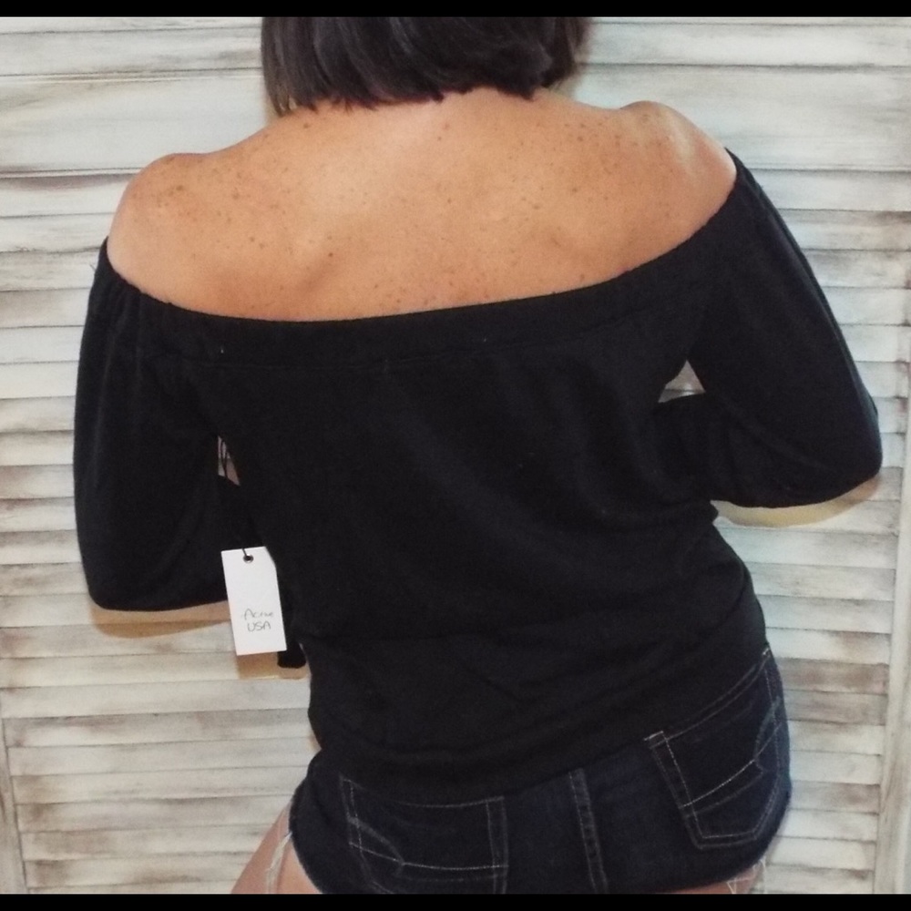 Off Shoulder Tie Sleeve Bell Cuff Black 0118 - Picture 5 of 7